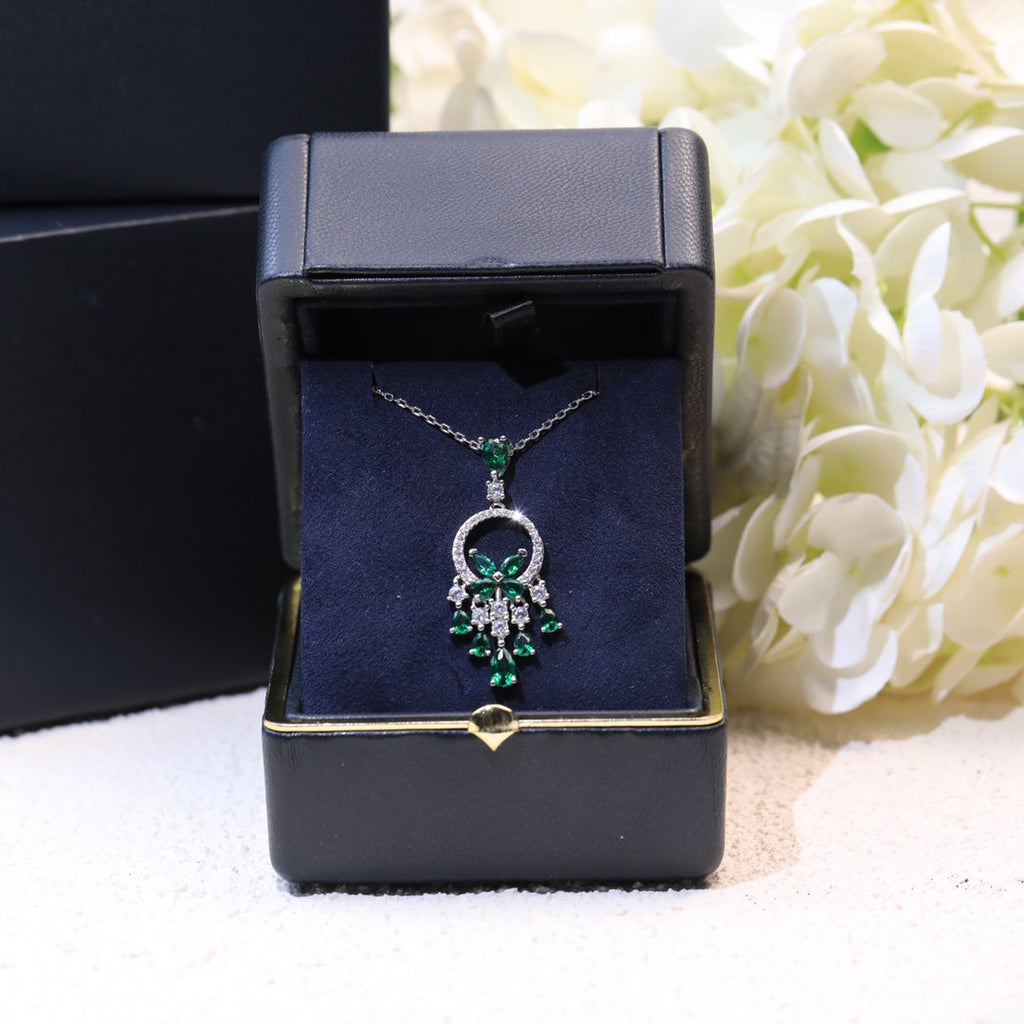 Graff Butterfly Chandelier Classic Green Silver Cubic Zirconia Necklace