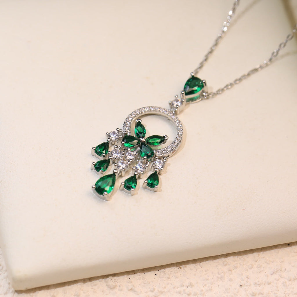 Graff Butterfly Chandelier Classic Green Silver Cubic Zirconia Necklace