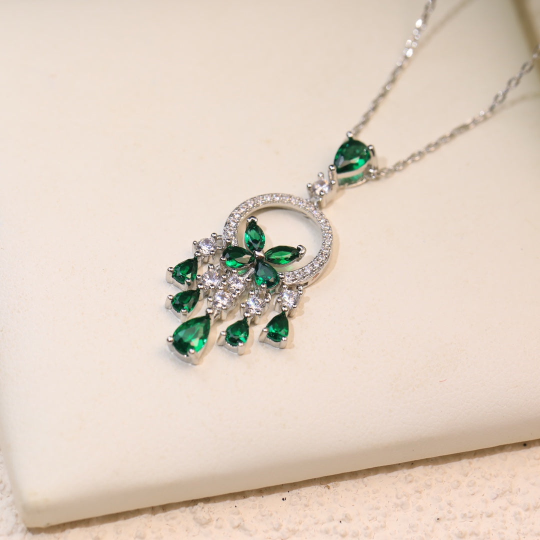 Graff Butterfly Chandelier Classic Green Silver Cubic Zirconia Necklace