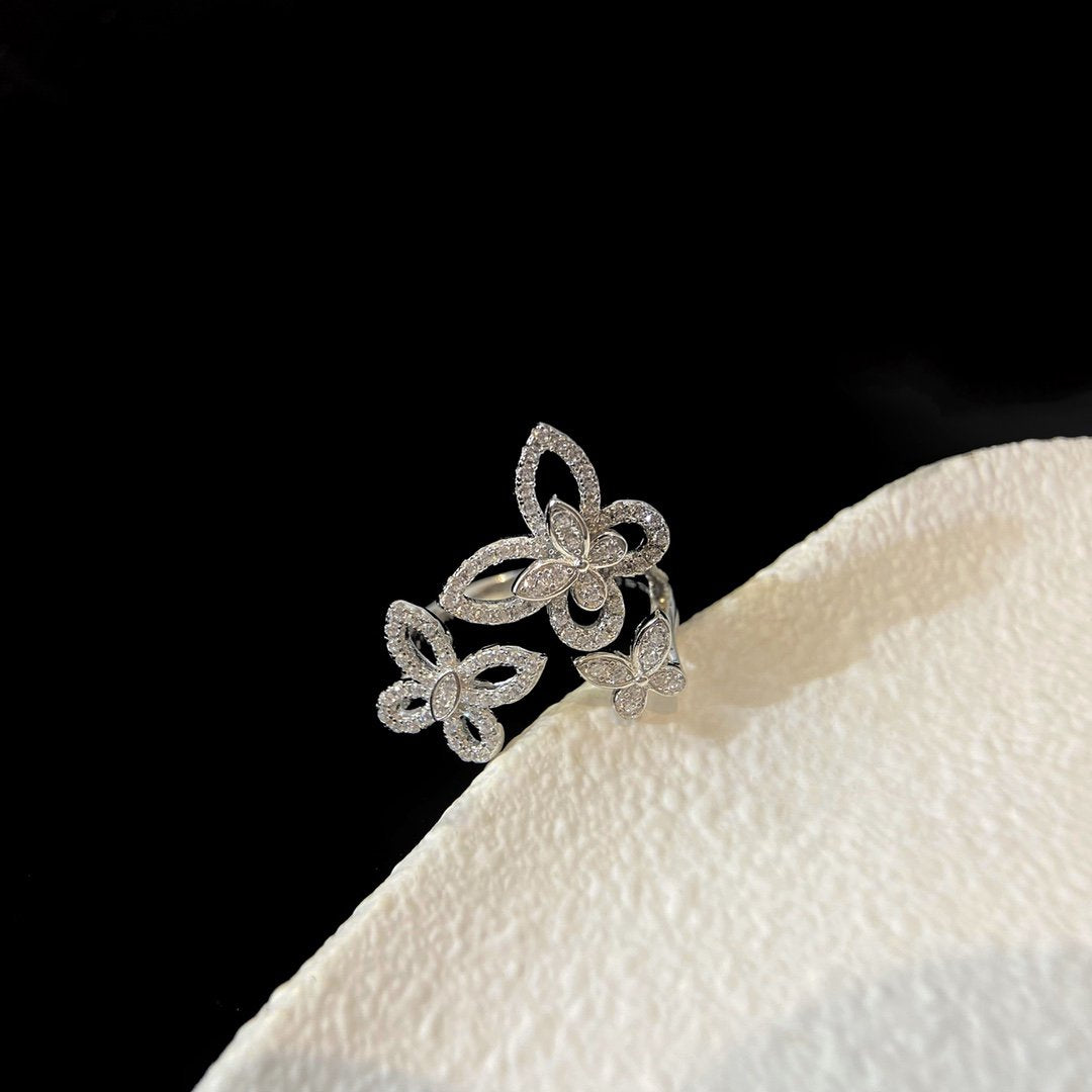 Graff Triple Butterfly Silhouette Silver Cubic Zirconia Ring