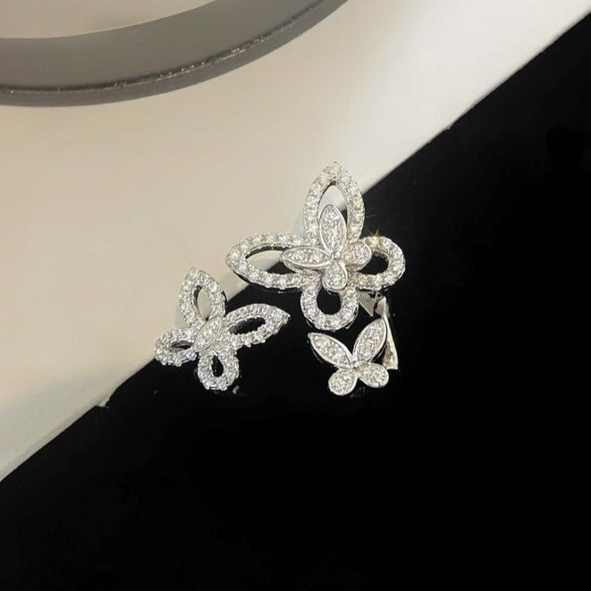 Graff Triple Butterfly Silhouette Silver Cubic Zirconia Ring