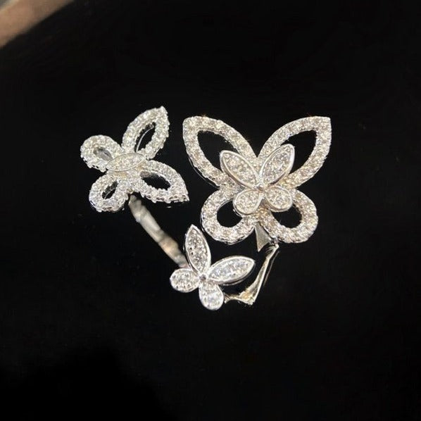 Graff Triple Butterfly Silhouette Silver Cubic Zirconia Ring