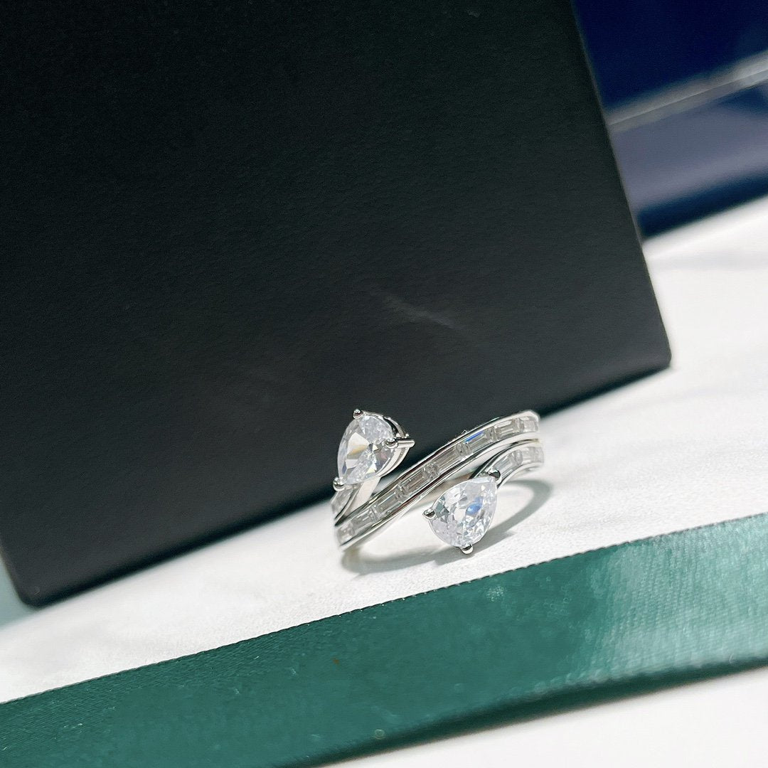Graff Duet Triple Row Silver Cubic Zirconia Ring