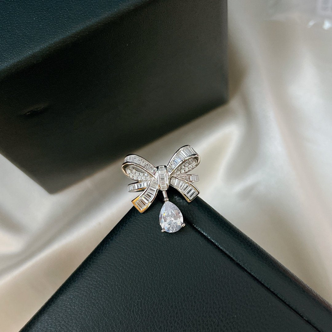 Graff Tildas Bow Baguette Cut Silver Cubic Zirconia Drop Ring