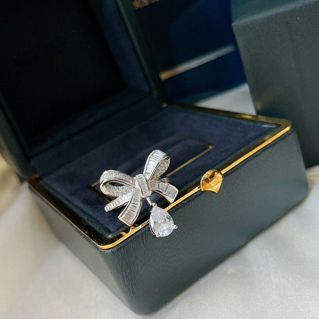 Graff Tildas Bow Baguette Cut Silver Cubic Zirconia Drop Ring