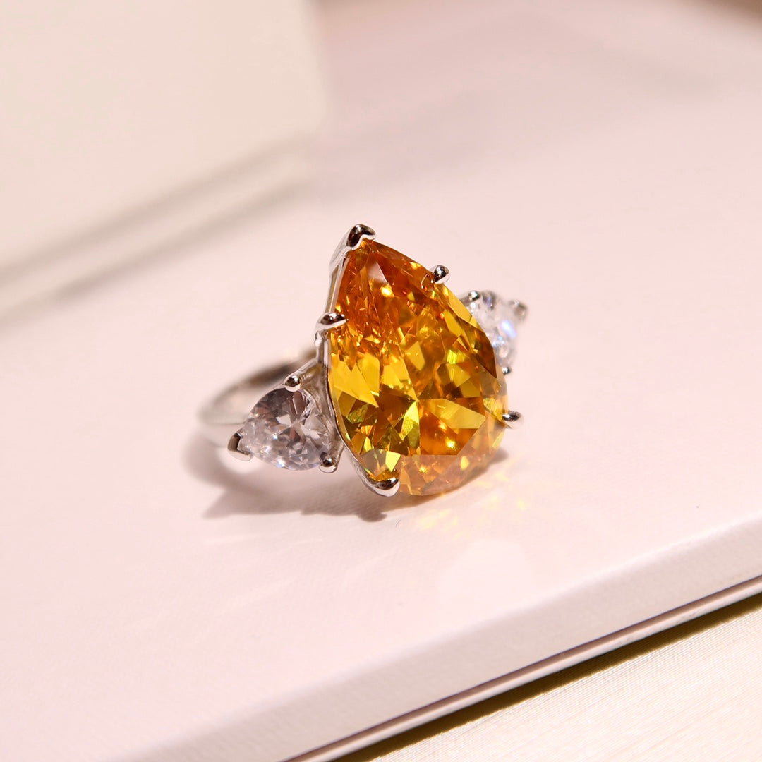 Graff Promise Pear Shape Yellow Silver Cubic Zirconia Ring