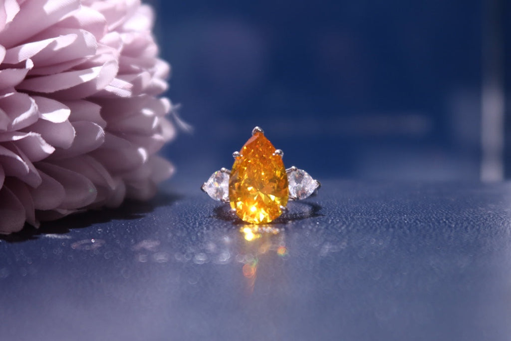 Graff Promise Pear Shape Yellow Silver Cubic Zirconia Ring