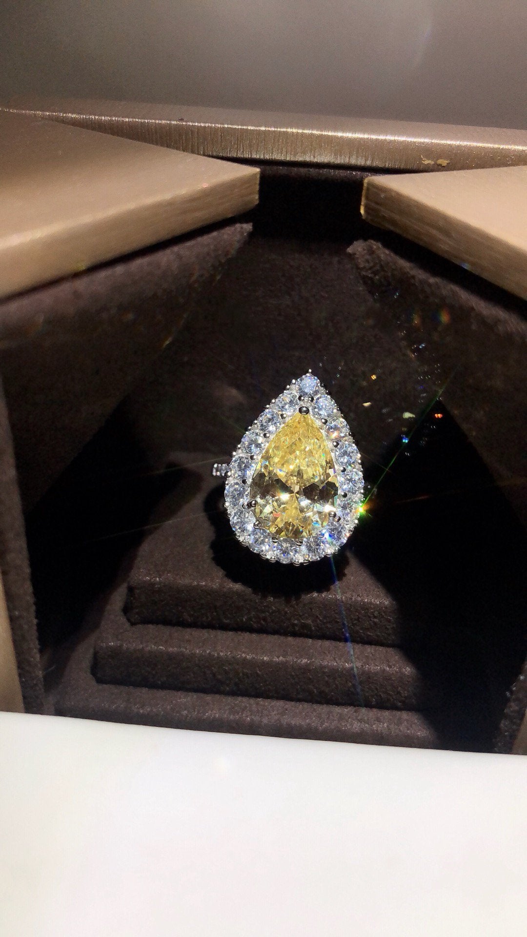 Graff Constellation Pear Shape Yellow Silver Cubic Zirconia Ring