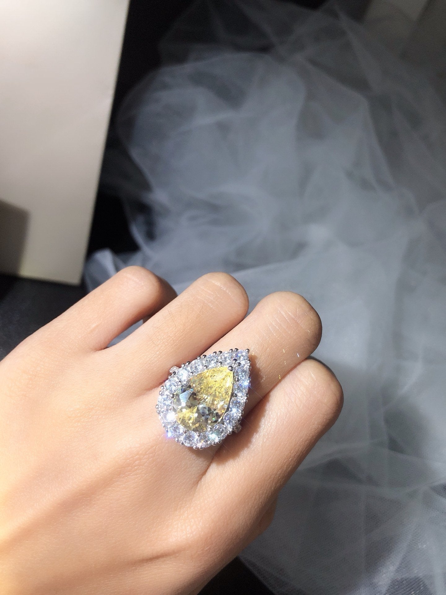 Graff Constellation Pear Shape Yellow Silver Cubic Zirconia Ring