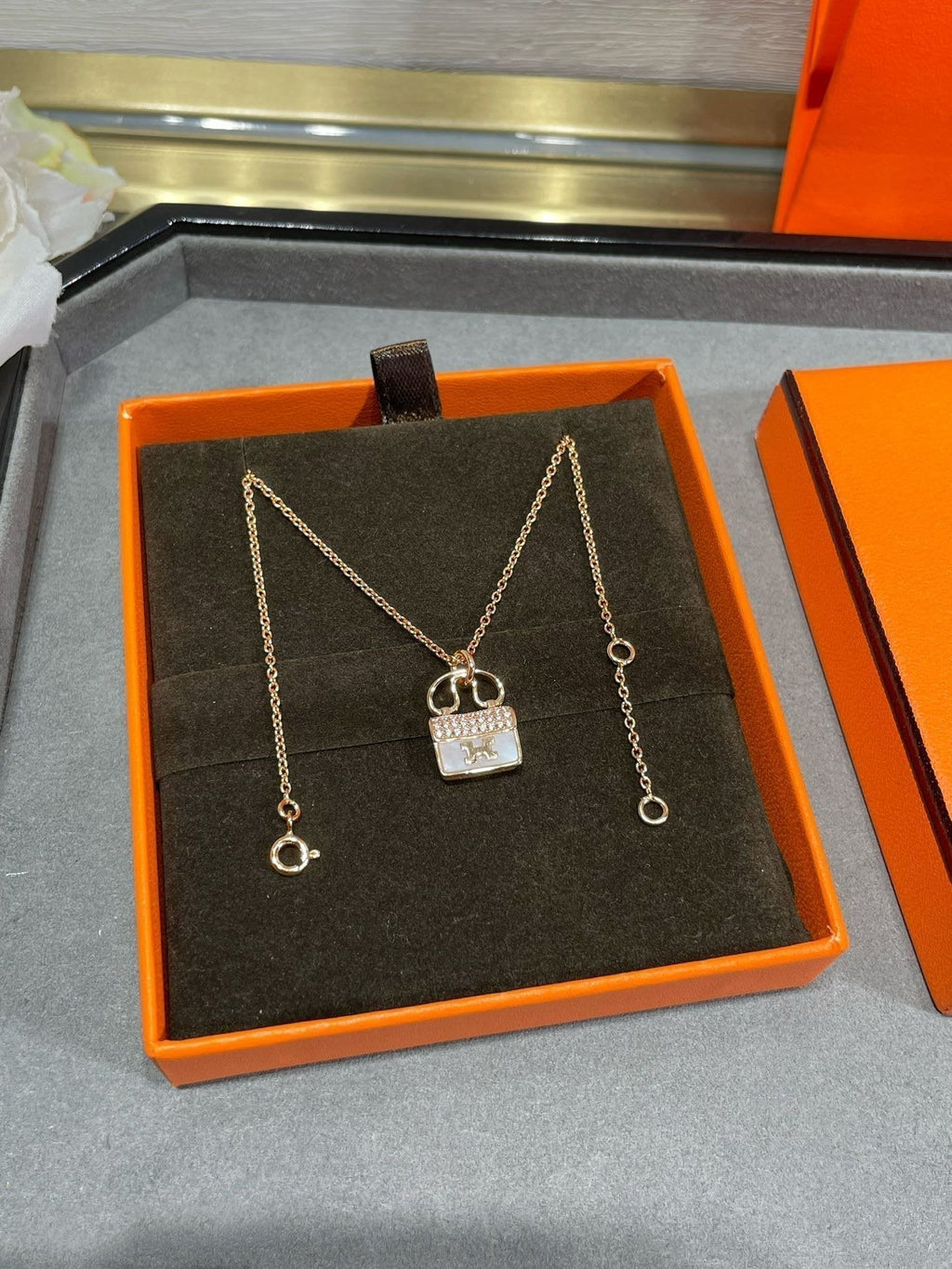 Hermes H Circe Moissanite Pendant Necklace Gold