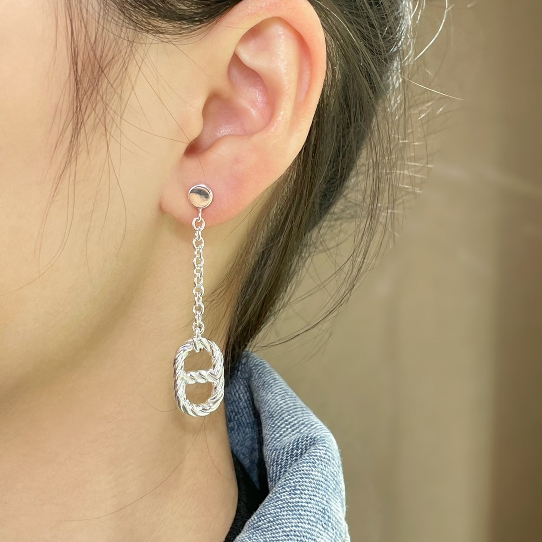 Hermes H Plain Silver Ab Pig Nose Earrings