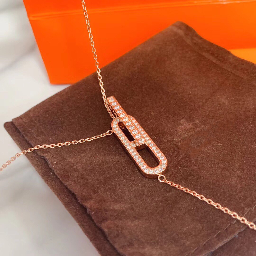 Hermes HM Necklace Platinum Rose Gold Diamond