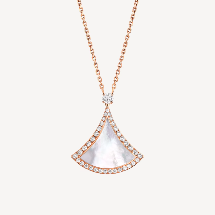 Bvlgari Dream MOP Cubic Zirconia Paved Pink Gold Necklace