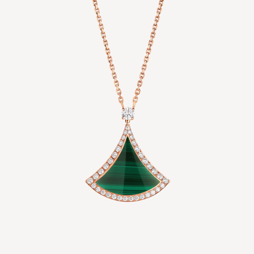 Bvlgari Dream Malachite Cubic Zirconia Paved Pink Gold Necklace