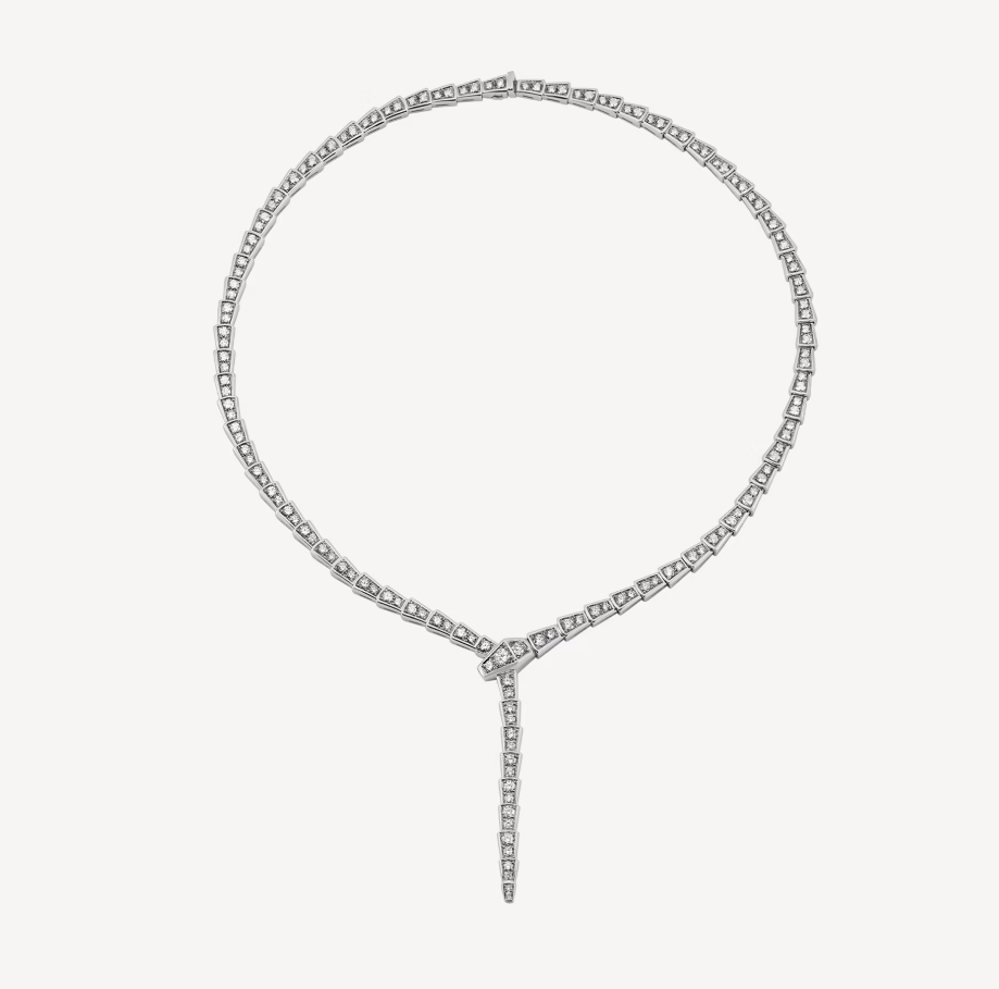 Bvlgari Serpent Cubic Zirconia Paved Slim Silver Necklace