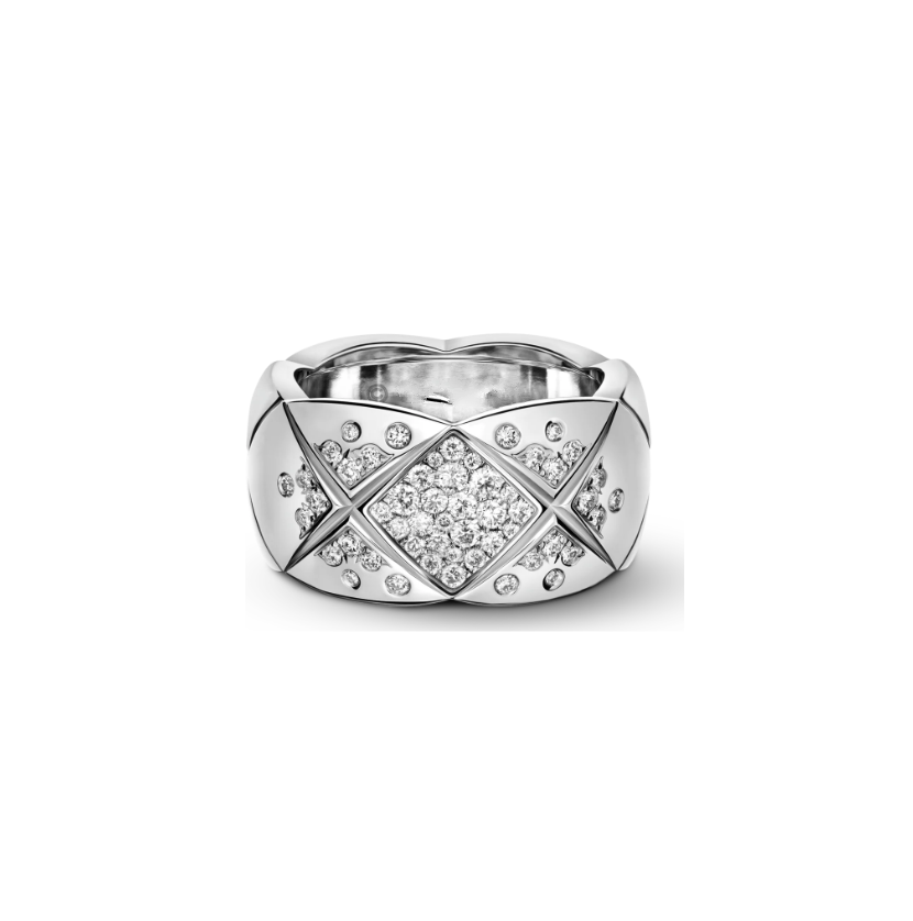 Chanel Coco Crush 10MM Quilted Cubic Zirconia Silver Ring