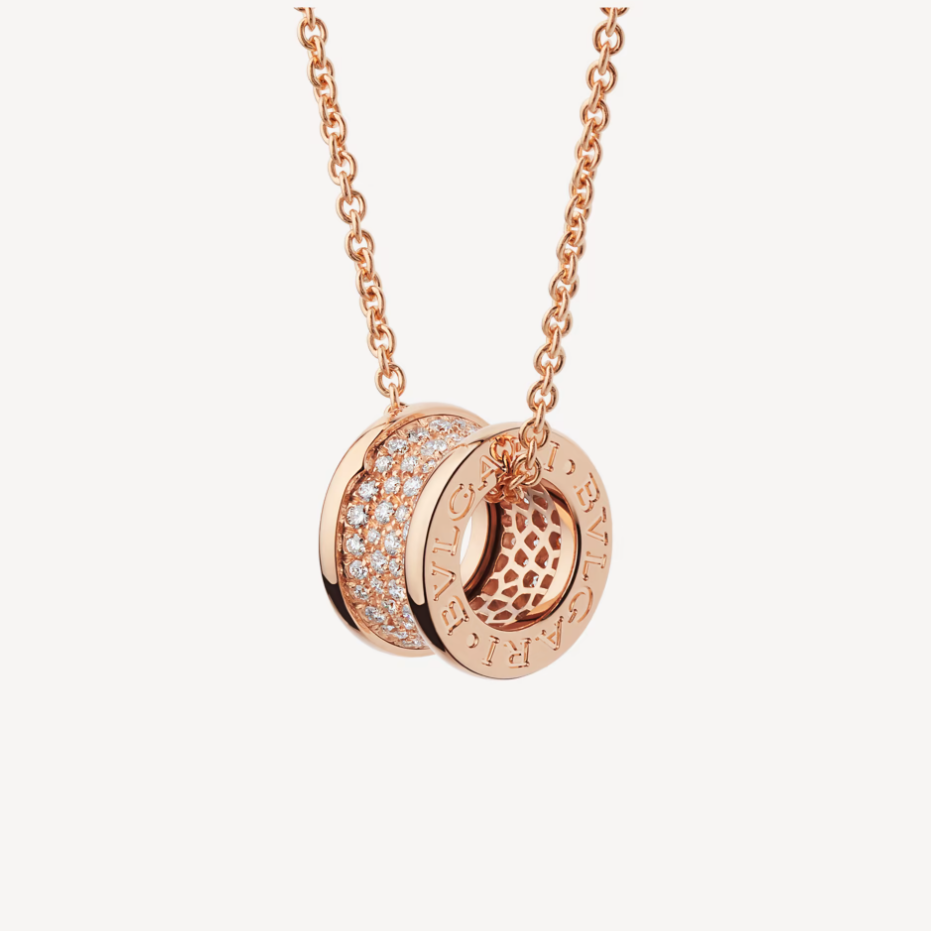 Bvlgari Zero 1 Cubic Zirconia Paved Pink Gold Necklace