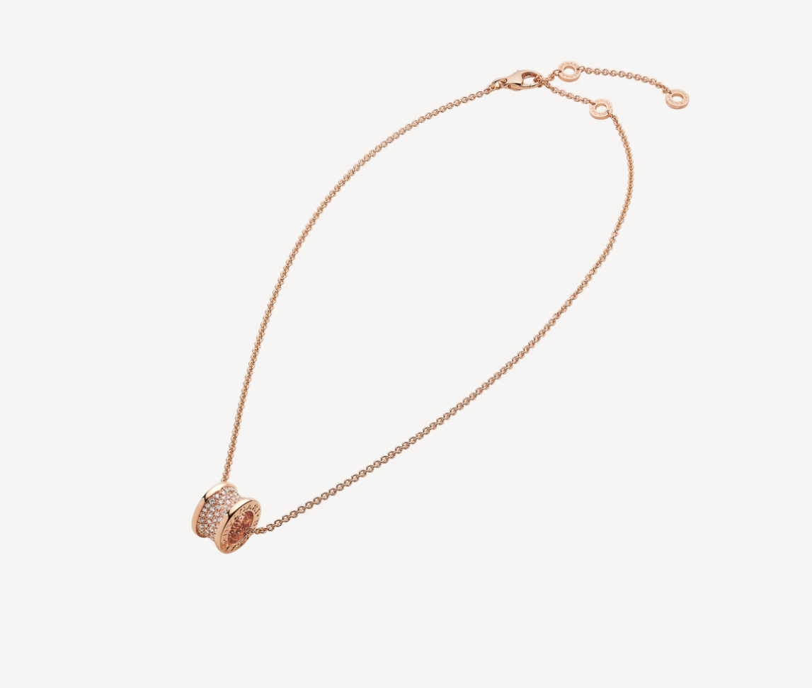 Bvlgari Zero 1 Cubic Zirconia Paved Pink Gold Necklace