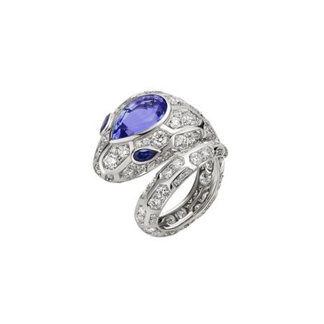 Bvlgari Serpenti Ring Agate Silver Cubic Zirconia Snake