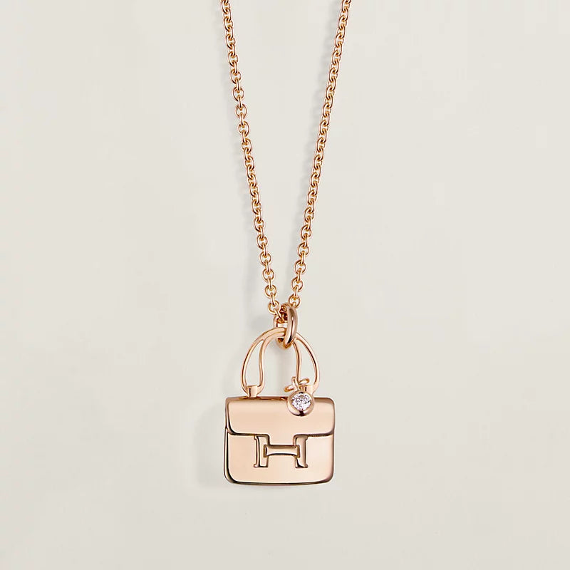 Hermes Amulette Constance Pendant Pink Gold Necklace