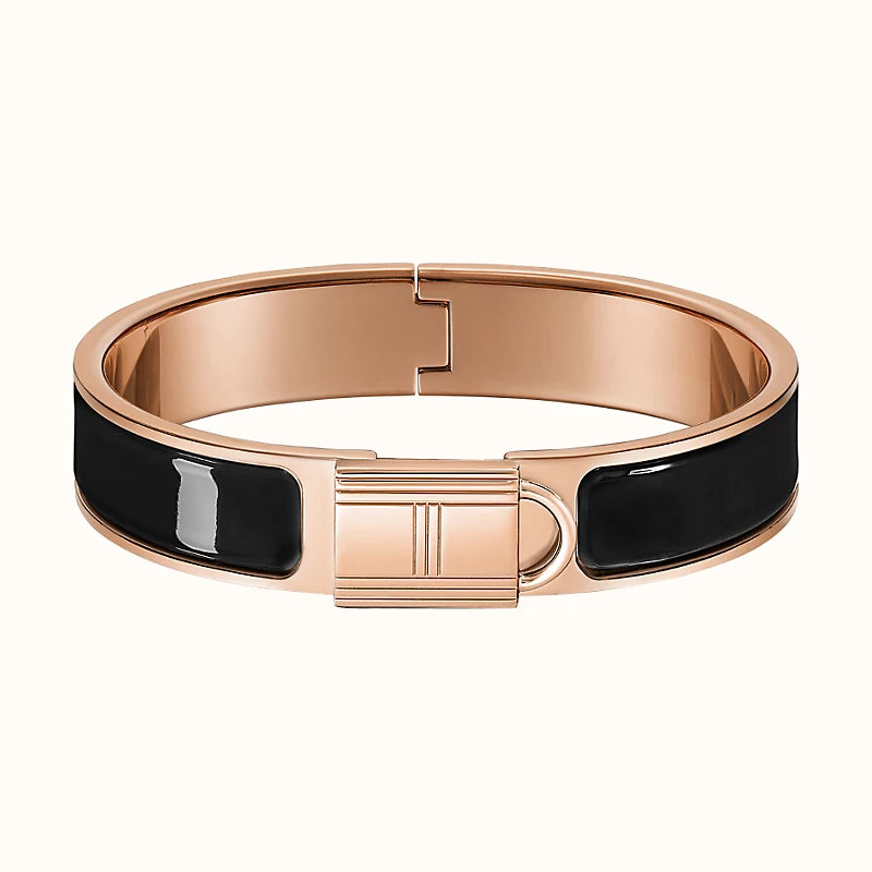Hermes H Lock Black Pink Gold Bracelet 12MM