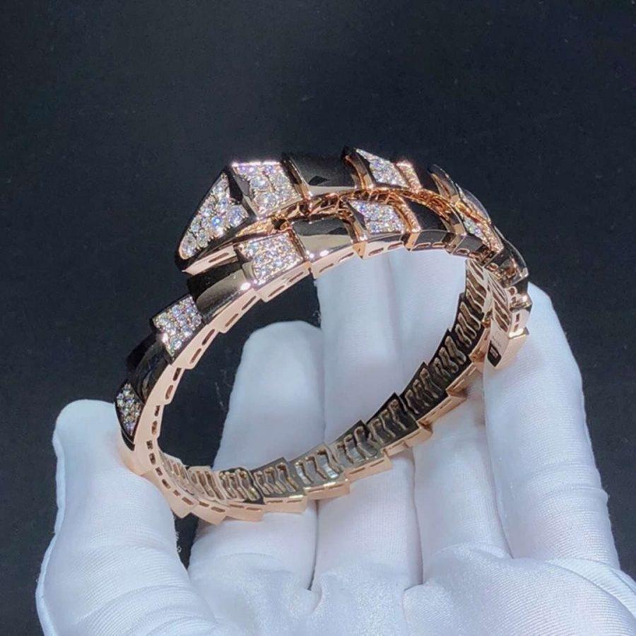 Bvlgari Serpenti Wide Bracelet Pink Gold Cubic Zirconia