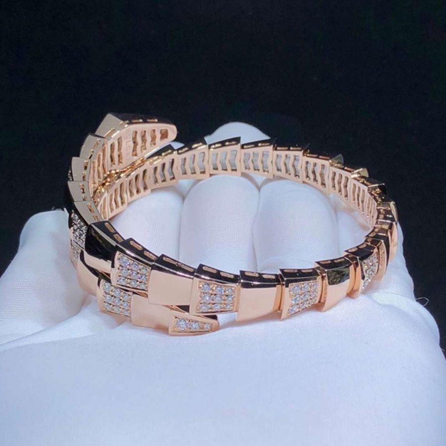 Bvlgari Serpenti Wide Bracelet Pink Gold Cubic Zirconia