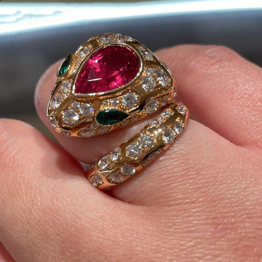 Bvlgari Serpenti Ring Snake Malachite Pink Cubic Zirconia