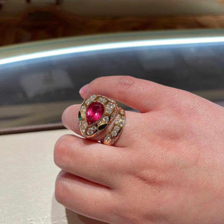 Bvlgari Serpenti Ring Snake Malachite Pink Cubic Zirconia