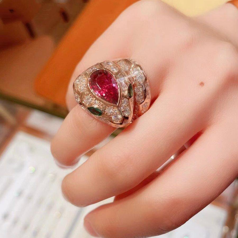 Bvlgari Serpenti Ring Snake Malachite Pink Cubic Zirconia