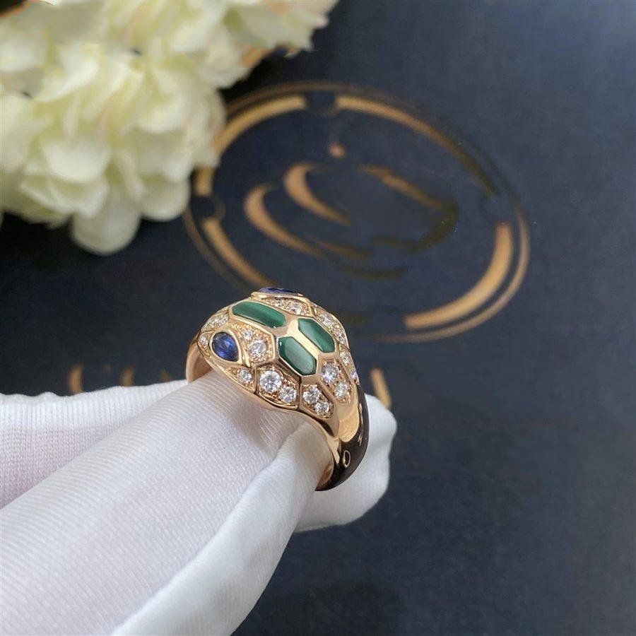 Bvlgari Serpenti Ring Snake Malachite Agate Cubic Zirconia