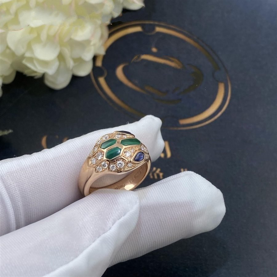 Bvlgari Serpenti Ring Snake Malachite Agate Cubic Zirconia