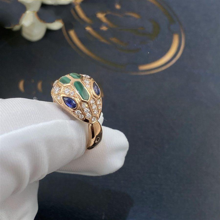 Bvlgari Serpenti Ring Snake Malachite Agate Cubic Zirconia