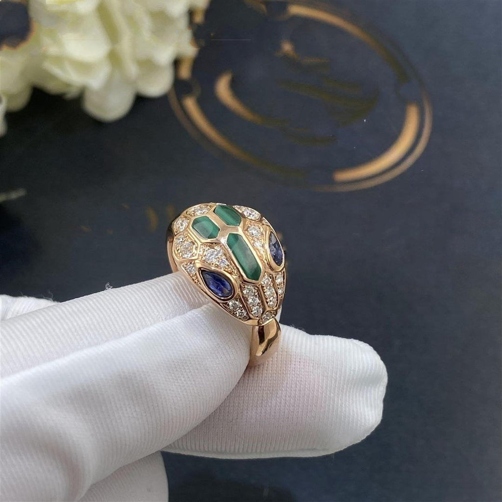 Bvlgari Serpenti Ring Snake Malachite Agate Cubic Zirconia