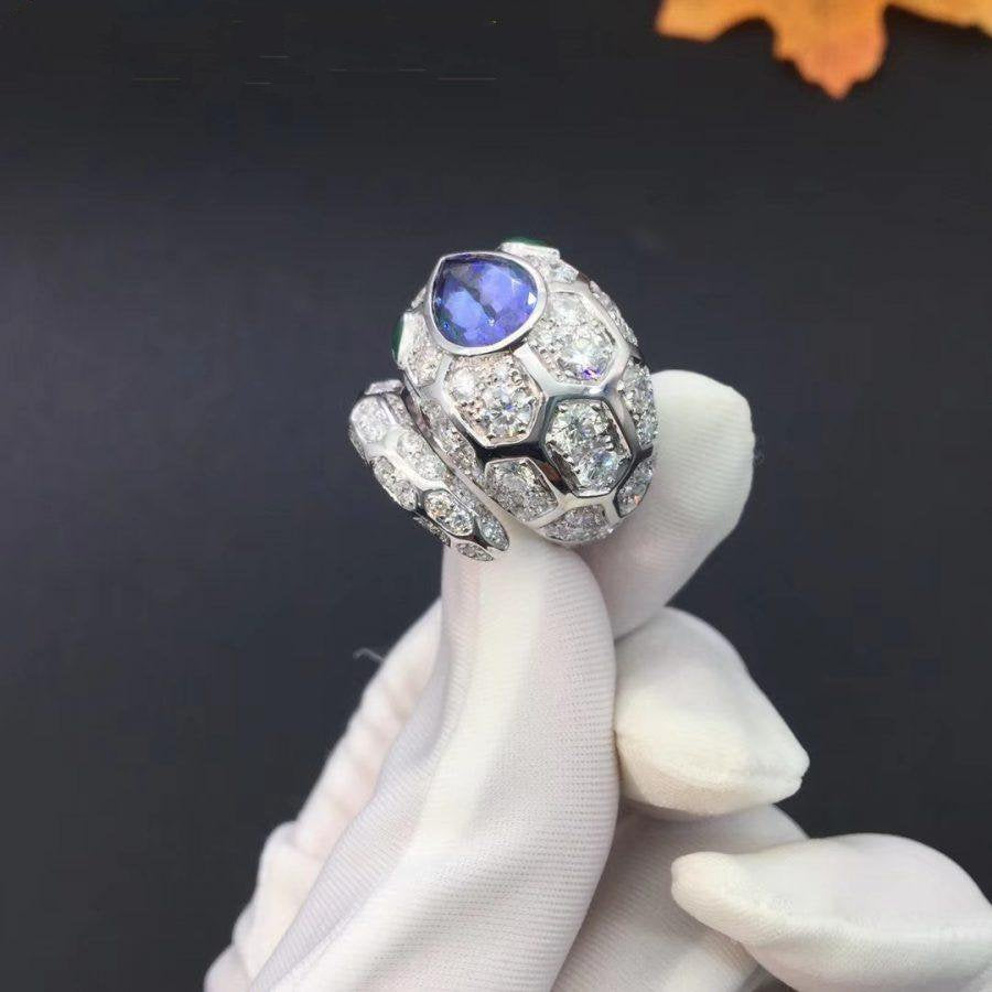 Bvlgari Serpenti Ring Agate Silver Cubic Zirconia Snake