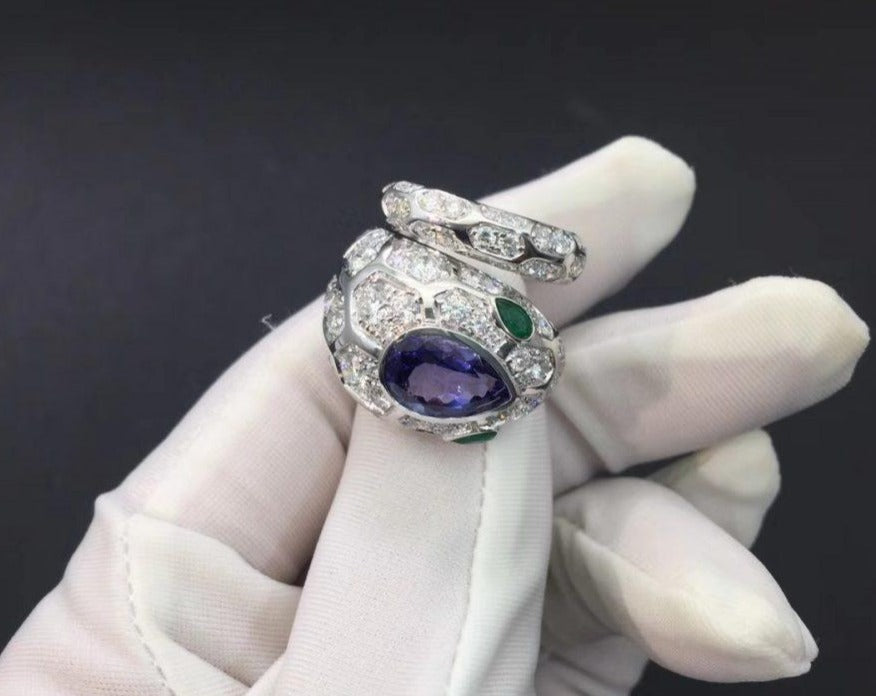 Bvlgari Serpenti Ring Agate Silver Cubic Zirconia Snake