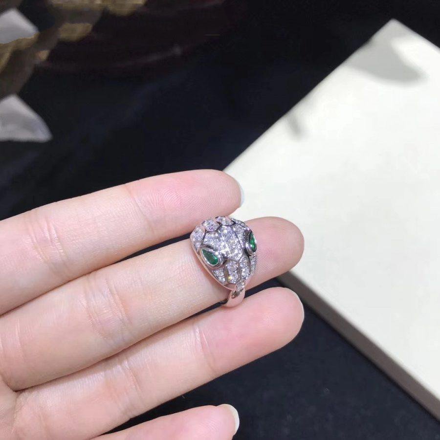 Bvlgari Serpenti Ring Snake Malachite Silver Cubic Zirconia