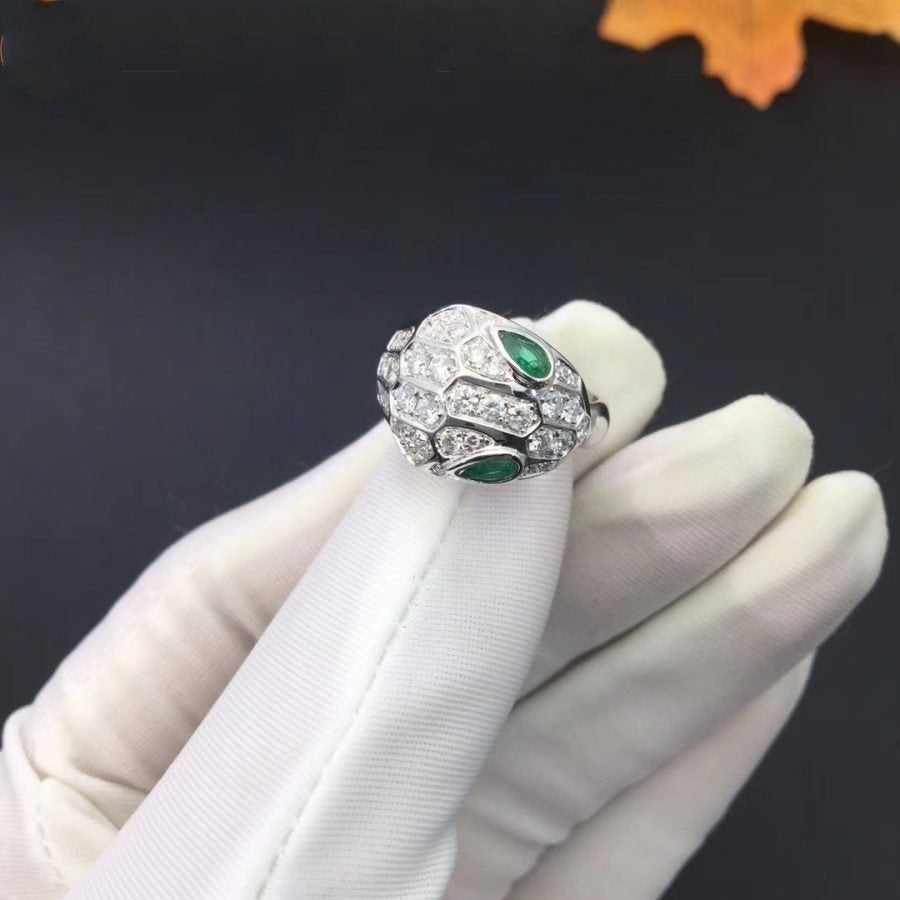 Bvlgari Serpenti Ring Snake Malachite Silver Cubic Zirconia