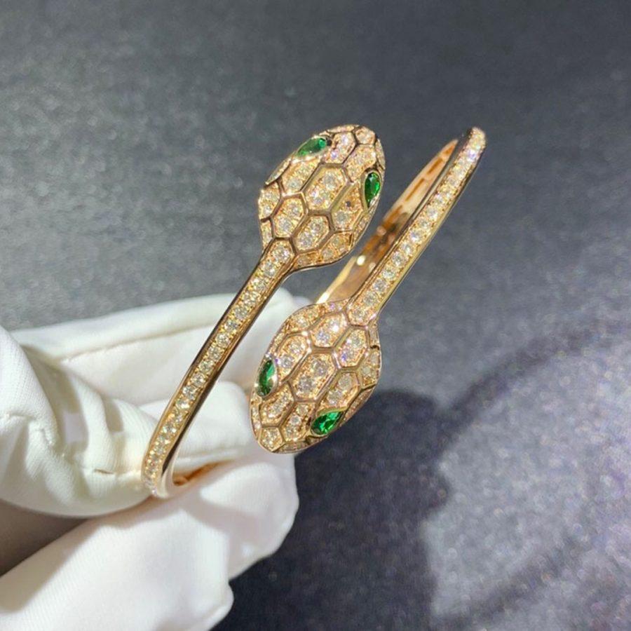 Bvlgari Serpenti Bracelet Gold Malachite Cubic Zirconia Double Snake
