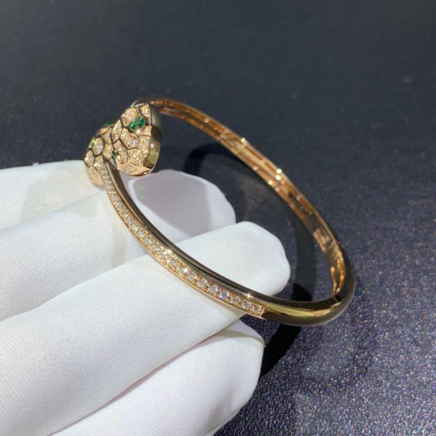 Bvlgari Serpenti Bracelet Gold Malachite Cubic Zirconia Double Snake