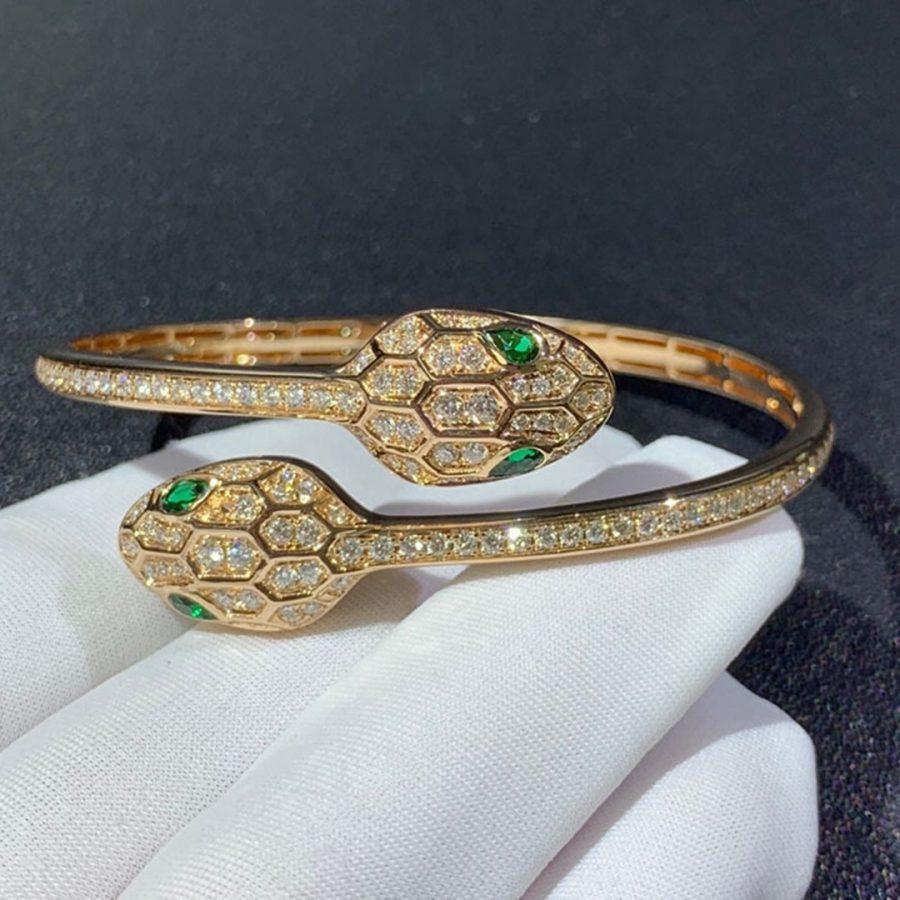 Bvlgari Serpenti Bracelet Gold Malachite Cubic Zirconia Double Snake