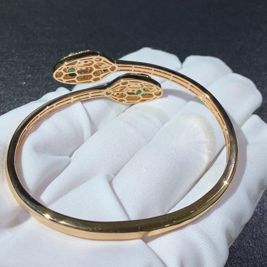 Bvlgari Serpenti Bracelet Gold Malachite Cubic Zirconia Double Snake