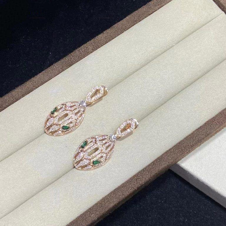 Bvlgari Serpenti Malachite Cubic Zirconia Earrings Gold