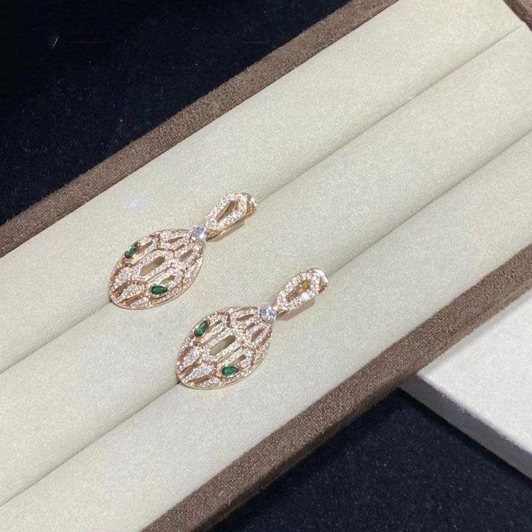 Bvlgari Serpenti Malachite Cubic Zirconia Earrings Gold