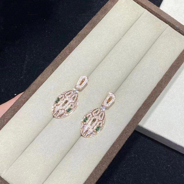 Bvlgari Serpenti Malachite Cubic Zirconia Earrings Gold