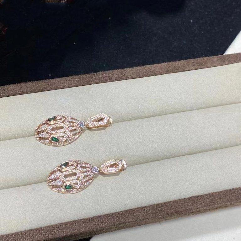 Bvlgari Serpenti Malachite Cubic Zirconia Earrings Gold