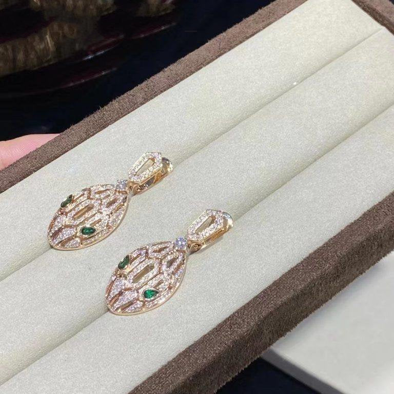 Bvlgari Serpenti Malachite Cubic Zirconia Earrings Gold