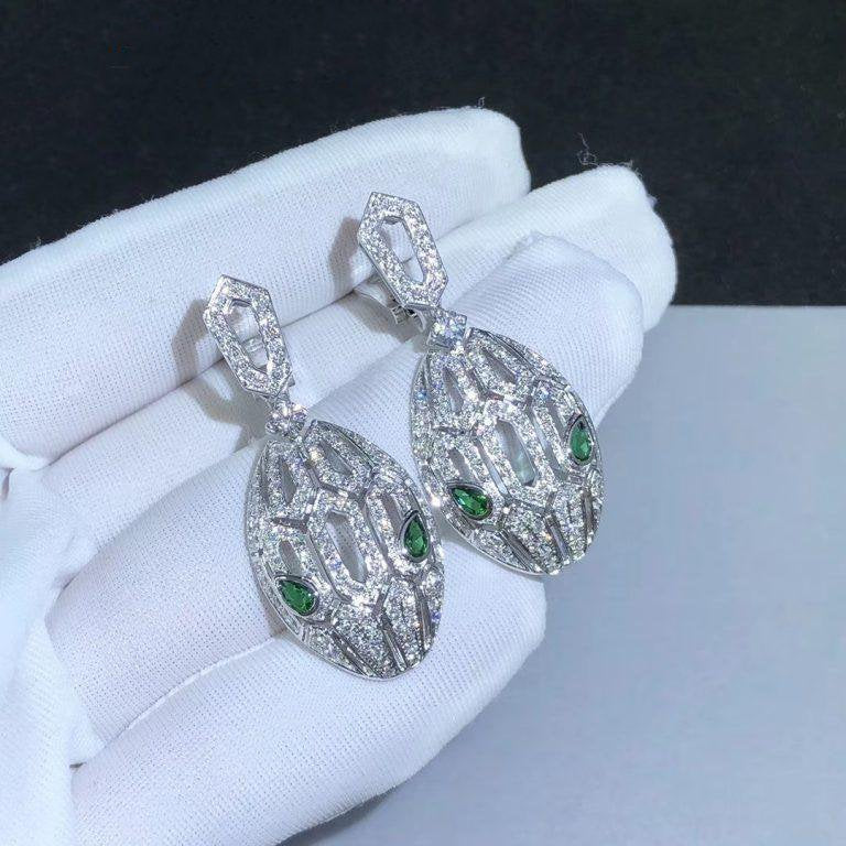 Bvlgari Serpenti Malachite Cubic Zirconia Earrings Silver