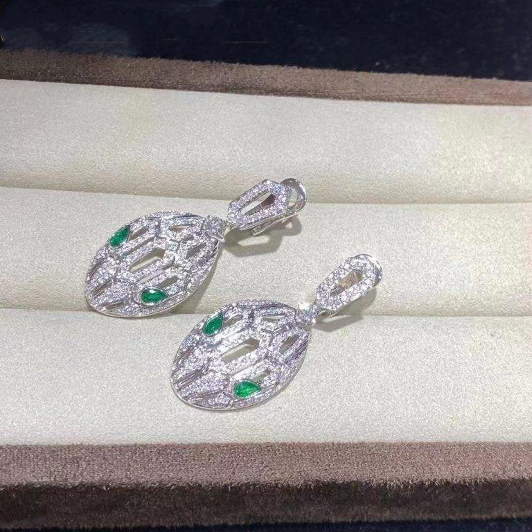 Bvlgari Serpenti Malachite Cubic Zirconia Earrings Silver