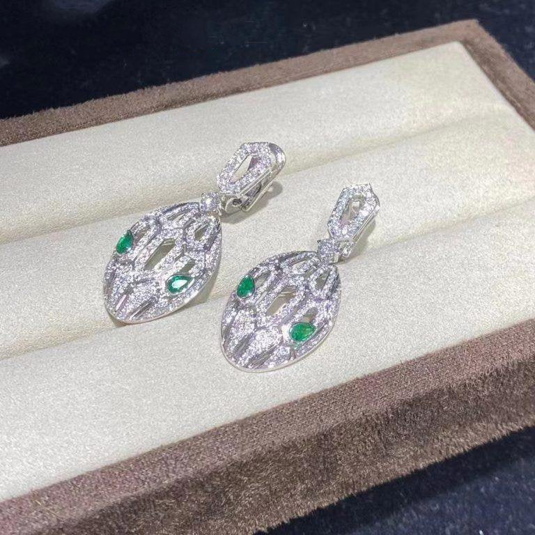 Bvlgari Serpenti Malachite Cubic Zirconia Earrings Silver